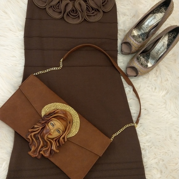 Gorgeous bandage brown dress with ruffles - Picture 2 of 4